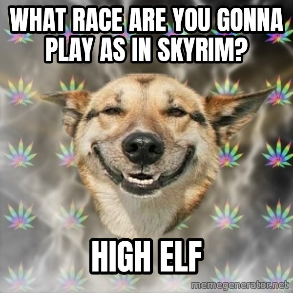 Stoner Dog meme: What race are you gonna play as in skyrim? / high elf
