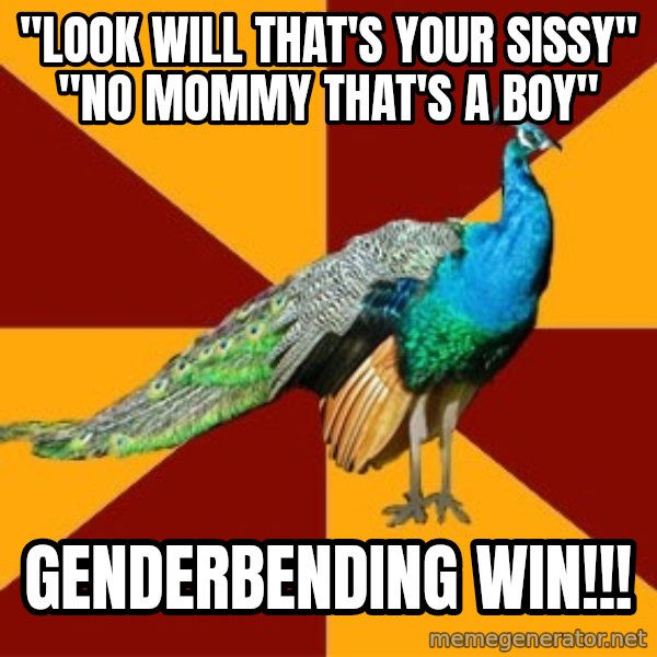 Thespian Peacock meme: "look Will That's Your Sissy" "no Mommy that's a boy" / Genderbending WIN!!!