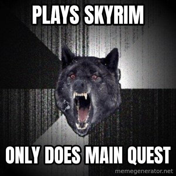 Insanity Wolf meme: Plays skyrim / only does main quest
