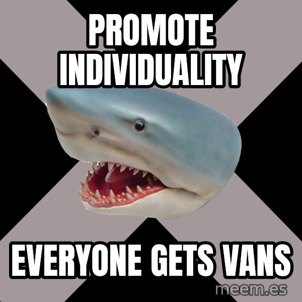 Straight Edge Shark meme: promote individuality / everyone gets vans