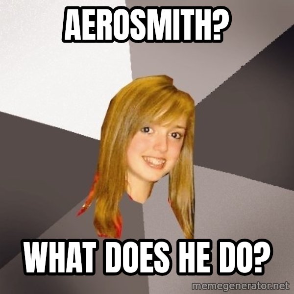 Musically Oblivious 8th Grader meme: aerosmith? / what does he do?