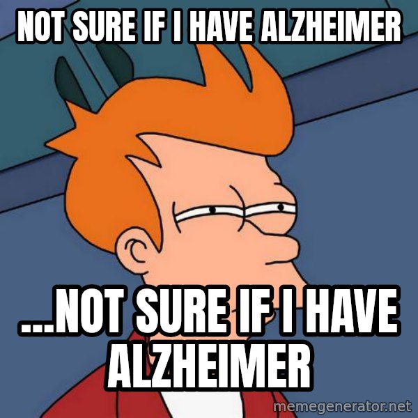 Futurama Fry meme: not sure if i have alzheimer / ...Not sure if i have alzheimer