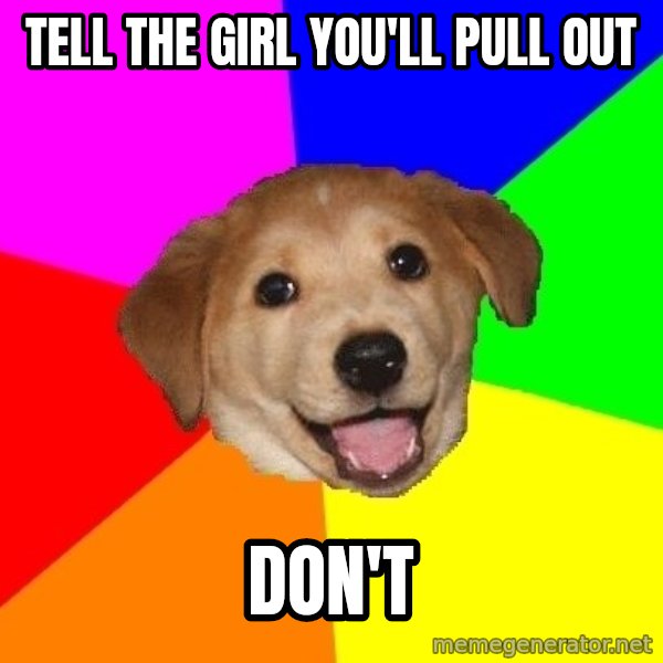 Advice Dog meme: tell the girl you'll pull out / don't