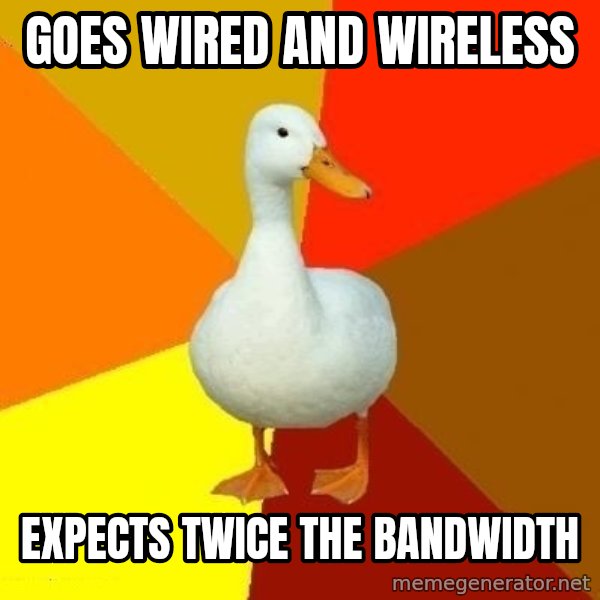 Technologically Impaired Duck meme: goes wired and wireless / expects twice the bandwidth