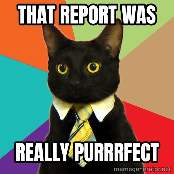 Business Cat meme: that report was / really purrrfect
