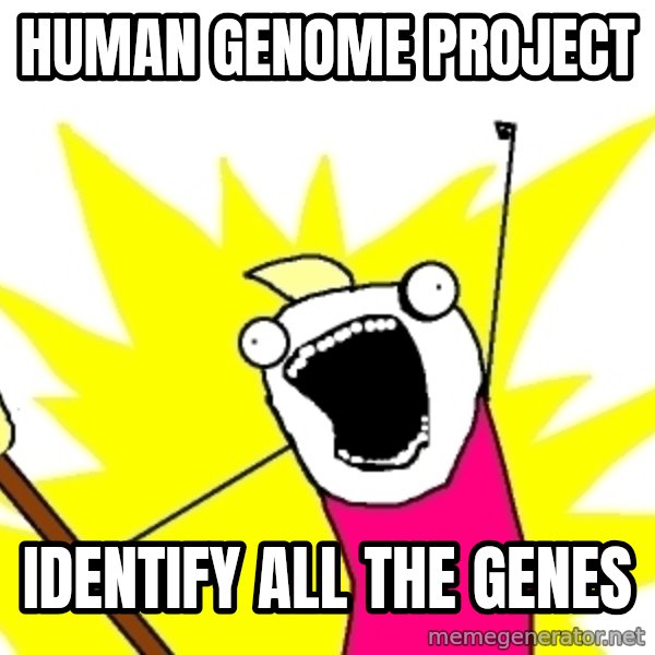X ALL THE THINGS meme: human genome project / identify all the genes