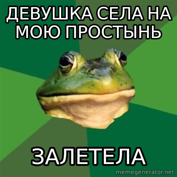 Foul Bachelor Frog meme: ДЕВУШКА СЕЛА НА МОЮ ПРОСТЫНЬ / залетела