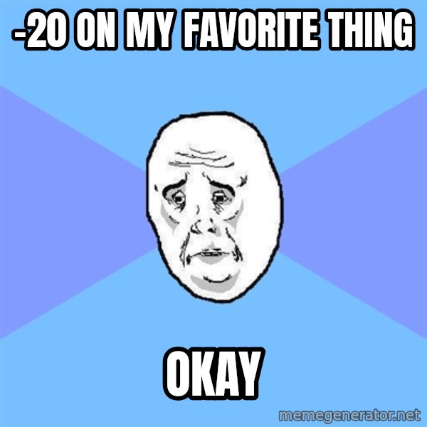 Okay Guy meme: -20 on my favorite thing / okay