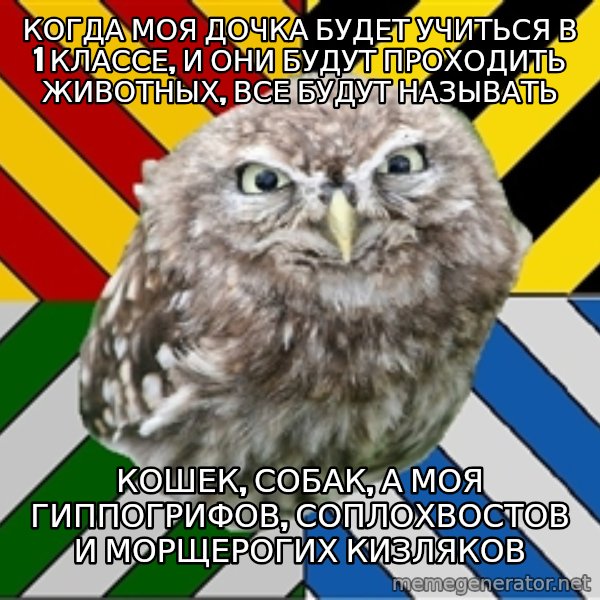 JEALOUS POTTEROMAN meme: когда моя дочка будет учиться  в 1 классе, и они будут проходить животных, все будут называть / кошек, собак, а моя гиппогрифов, соплохвостов и морщерогих кизляков