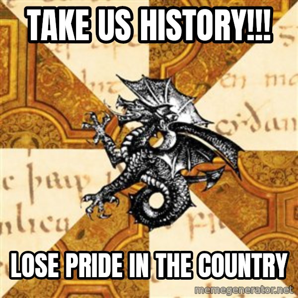 History Major Heraldic Beast meme: Take US history!!! / lose pride in the country