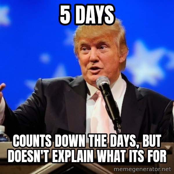 Annoying Facebook Girl meme: 5 days / Counts down the days, but doesn't explain what its for