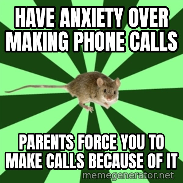 Mental Illness Mouse meme: have anxiety over making phone calls / Parents force you to  make calls because of it