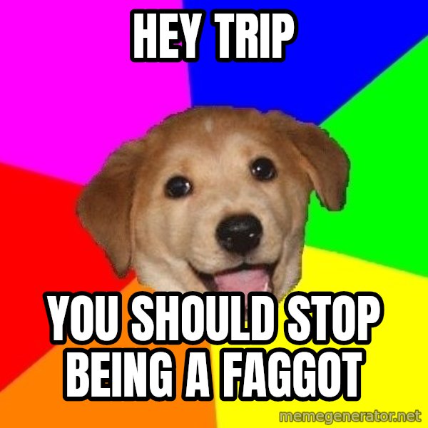 Advice Dog meme: Hey trip / you should stop being a faggot