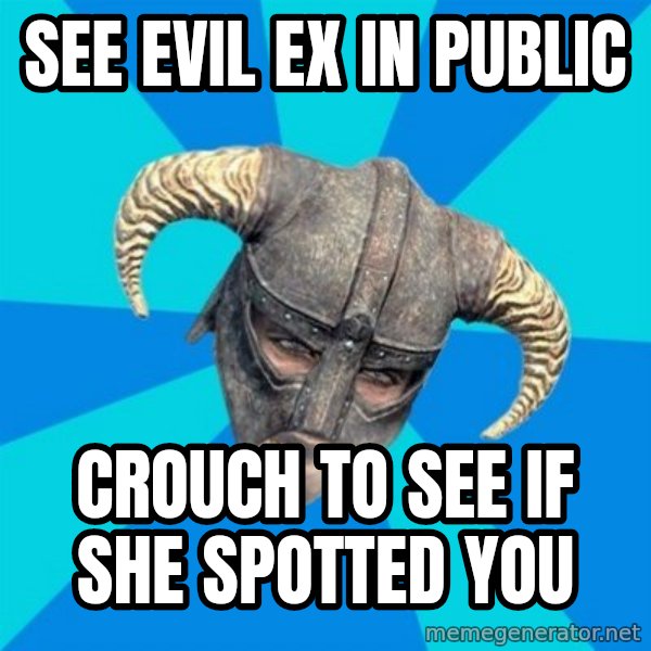 skyrim stan meme: See Evil Ex In Public / Crouch To See If She Spotted You