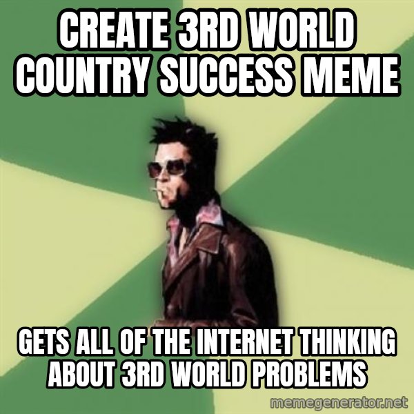 Tyler Durden meme: cREATE 3RD WORLD COUNTRY SUCcESS MEME / Gets all of the internet thinking about 3rd world problems