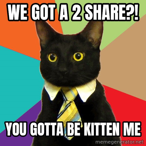Business Cat meme: we got a 2 share?! / you gotta be kitten me