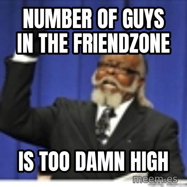 Too high meme: Number of guys in the friendzone / is too damn high