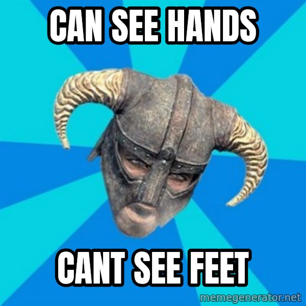 skyrim stan meme: can see hands / cant see feet