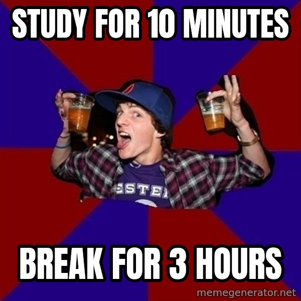 Sunny Student meme: study for 10 minutes / break for 3 hours