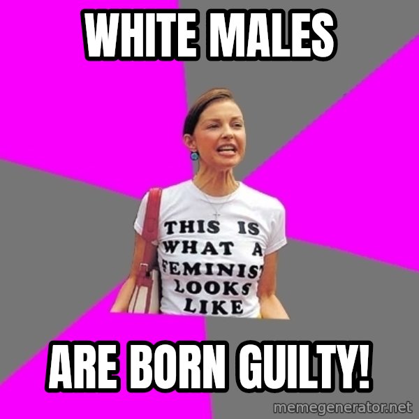 Feminist Cunt meme: WHITE MALES / ARE BORN GUILTY!