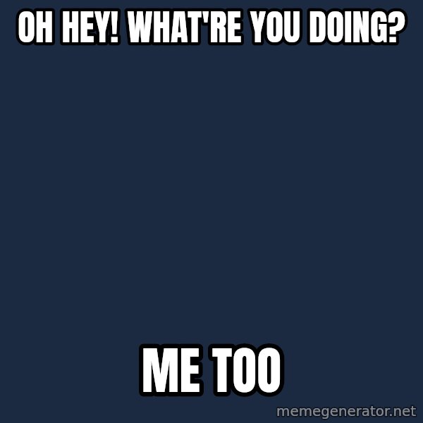 Wisdom Cat meme: Oh hey! what're you doing? / Me too