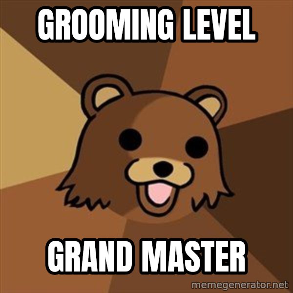 Pedobear meme: GROOMING LEVEL / GRAND MASTER
