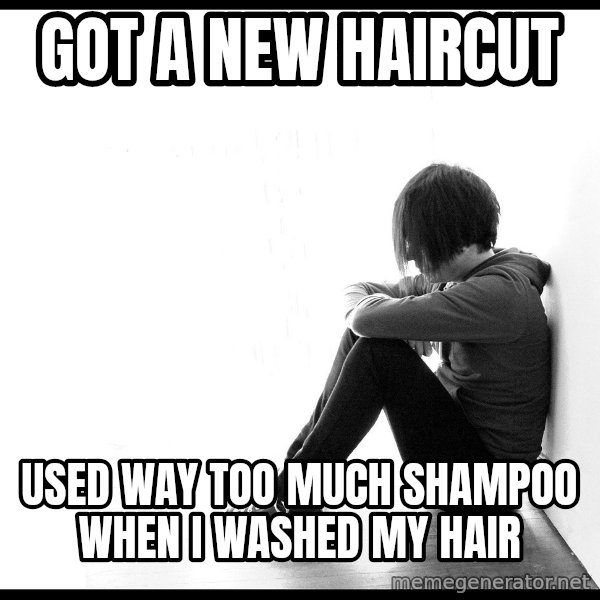 First World Problems meme: got a new haircut / used way too much shampoo when i washed my hair