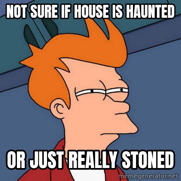 Futurama Fry meme: Not sure if house is haunted / Or just really stoned