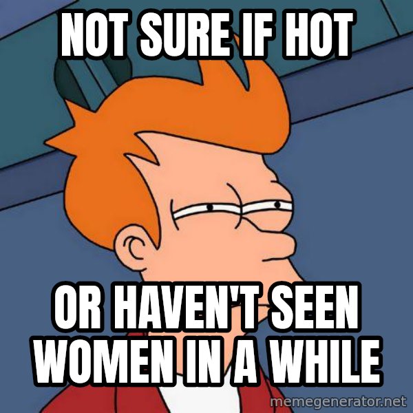 Futurama Fry meme: not sure if hot / or haven't seen women in a while