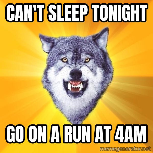 Courage Wolf meme: can't sleep tonight / go on a run at 4am