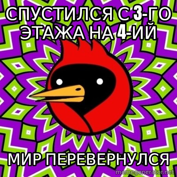 Omsk Crow meme: спустился с 3-го этажа на 4-ий / мир перевернулся