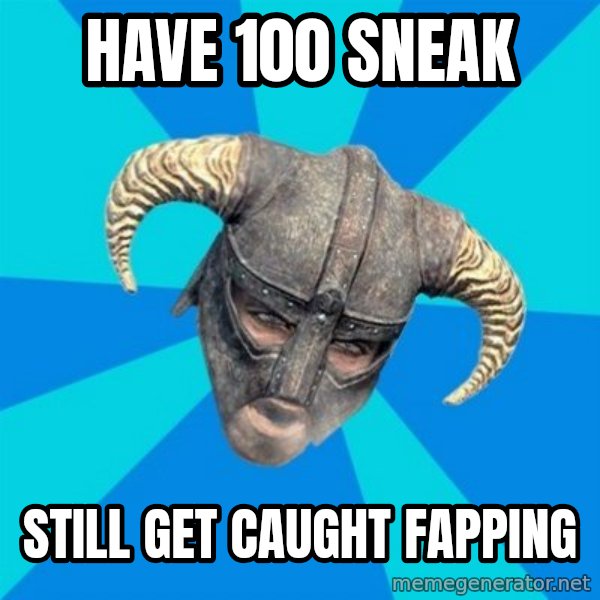skyrim stan meme: hAVE 100 sNEAK / STILL GET CAUGHT FAPPING