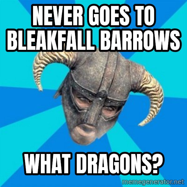 skyrim stan meme: Never goes to bleakfall barrows / what dragons?