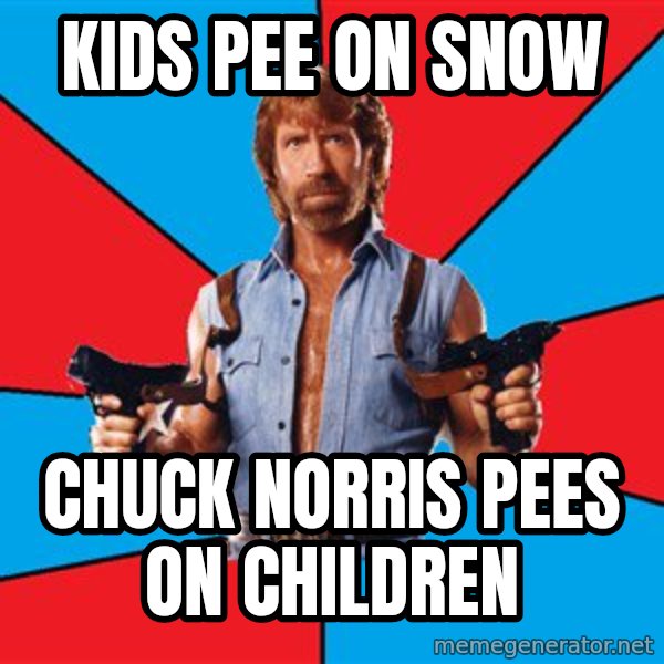 Chuck Norris  meme: Kids pee on snow / Chuck Norris pees on children