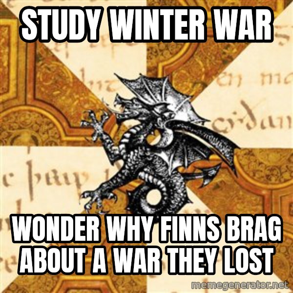History Major Heraldic Beast meme: Study winter war / wonder why finns brag about a war they lost
