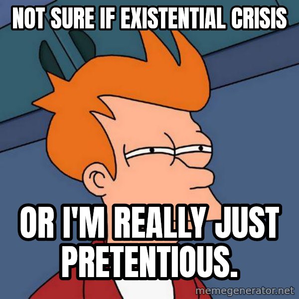 Futurama Fry meme: Not sure if existential crisis / or i'm really just pretentious.