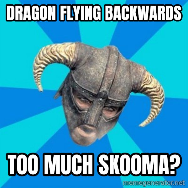 skyrim stan meme: DRAGON FLYING BACKWARDs / too much skooma?