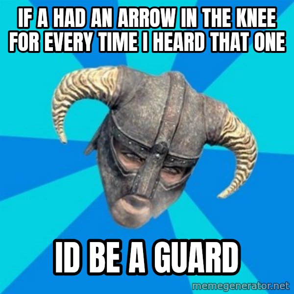 skyrim stan meme: if a had an arrow in the knee for every time i heard that one / id be a guard
