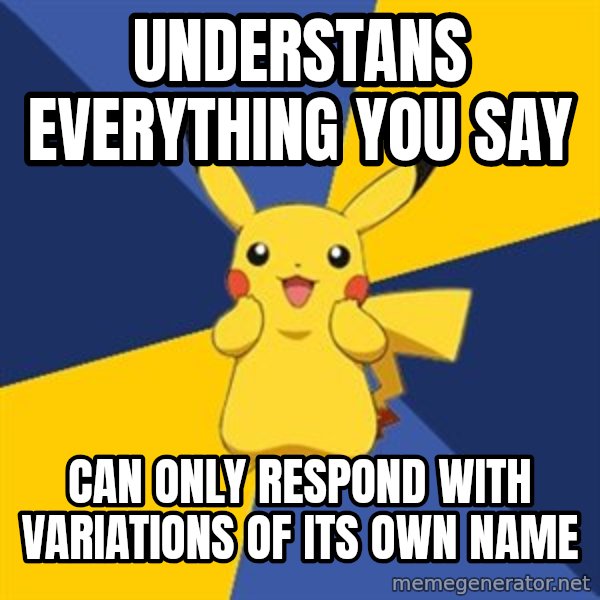 Pokemon Logic  meme: Understans everything you say / can only respond with variations of its own name