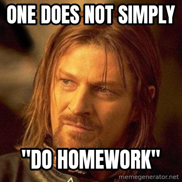 Boromir meme: One does not simply / "Do homework"