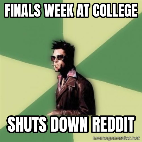 Tyler Durden meme: Finals Week at College / Shuts Down Reddit