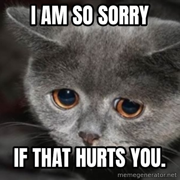Sadcat meme: I am so sorry / if that hurts you.