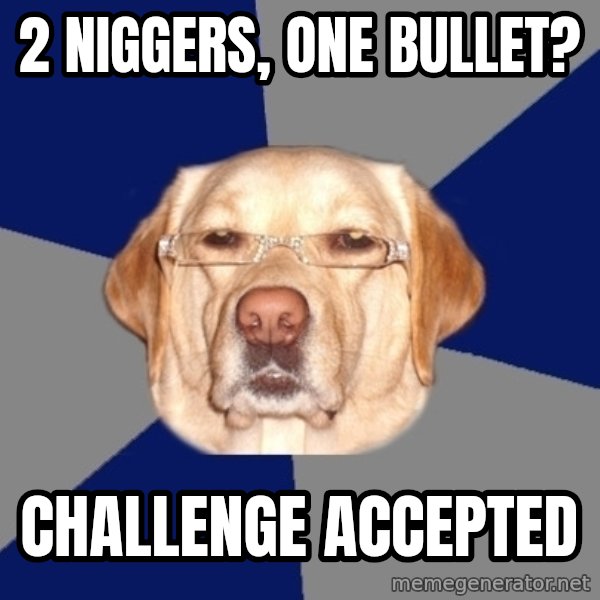 Racist Dog meme: 2 niggers, one bullet? / challenge accepted
