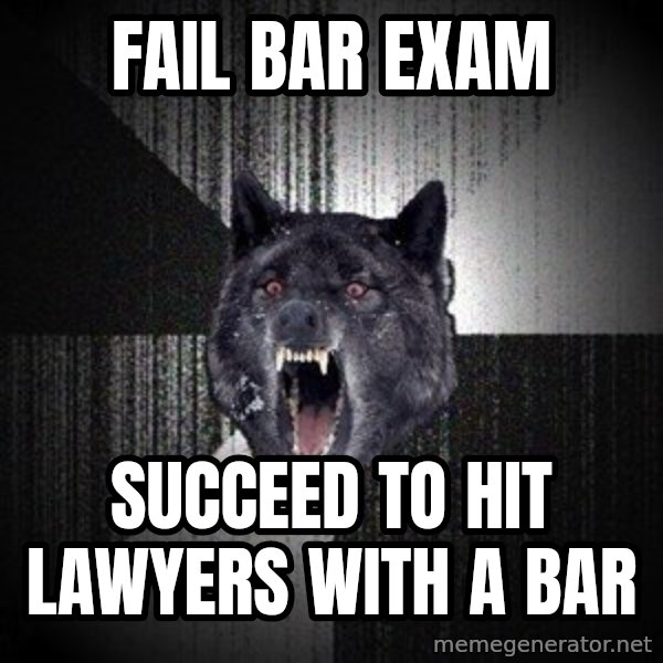 Insanity Wolf meme: Fail bar exam / succeed to hit lawyers with a  bar