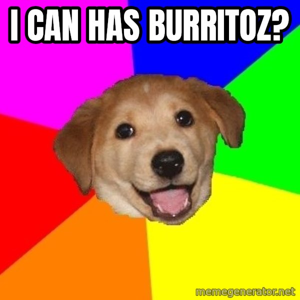 Advice Dog meme: I can has burritoz?