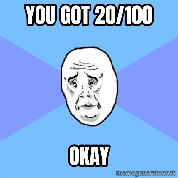 Okay Guy meme: you got 20/100 / okay