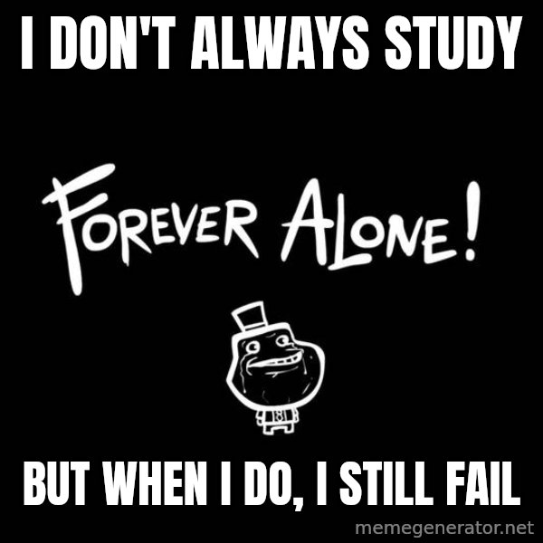 The Most Interesting Man In The World meme: i don't always study / but when i do, i still fail