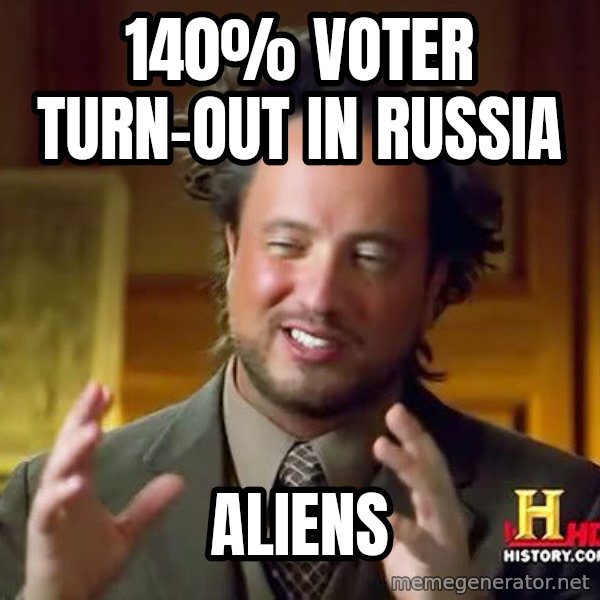 Ancient Aliens meme: 140% voter turn-out in russia / aliens