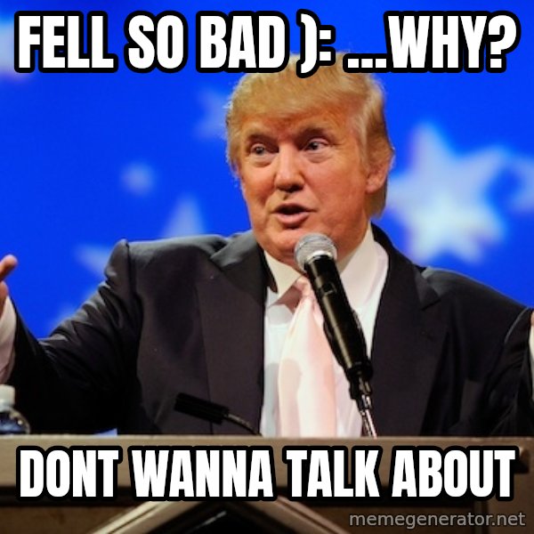 Annoying Facebook Girl meme: fell so bad ): ...Why? / Dont wanna talk about