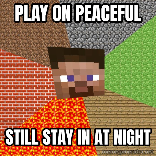 Minecraft Guy meme: Play on peaceful / still stay in at night